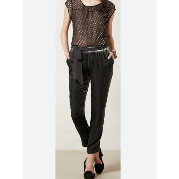 Elevenses Anthropologie Chic Velvet Ankle Trouser Pants in Grey Size 6 - Picture 3 of 12